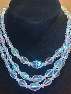 Vintage Aurora Borealis Crystal 3 Strand Choker Necklace